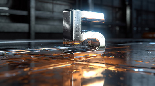 带工作室照明的划痕金属背景上的反光 3D 镀铬编号 57