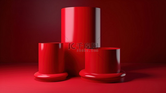 14个红色产品展示台，用于3D营销和促销