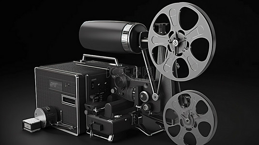 带卷轴胶片和 3d 渲染拍板的复古电影摄影机
