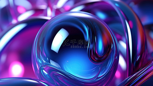 蓝色平面设计背景图片_蓝色和紫色色调的抽象球体的 3D 渲染特写