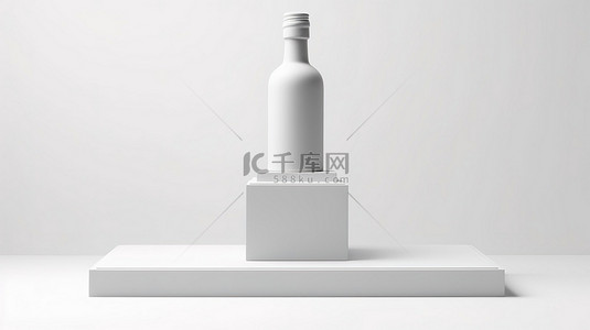 空塑料瓶背景图片_标题聚苯乙烯泡沫塑料瓶放置在讲台上，隔离在白色背景 3D 渲染上