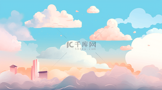 卡通边框简单背景图片_彩色的云朵创意装饰插画天空背景简单背景