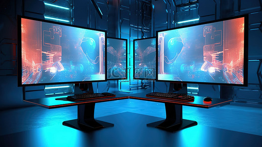 军队文职背景图片_双屏环境中的 3D 渲染 PC 黑客