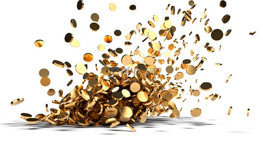 空白画布上的金币雨，象征着大奖或赌博主题 3D 图像
