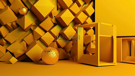 统一背景下 3d 渲染中的黄色几何形状