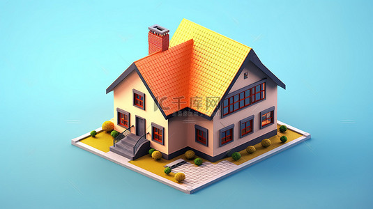 迷人的等距住宅的 3D 插图