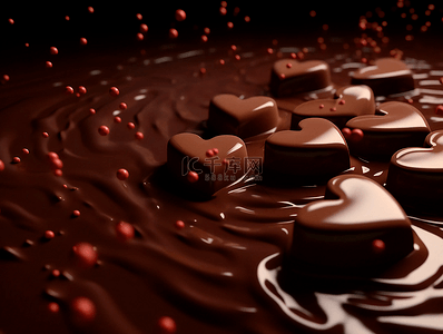 立体爱心装饰背景图片_爱心巧克力液体甜品美食摄影广告背景