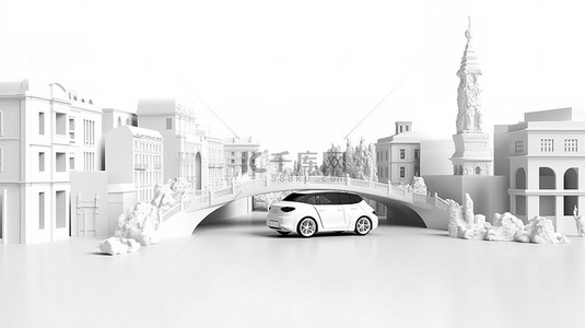 大都市 3D 渲染中时尚的现代白色交叉