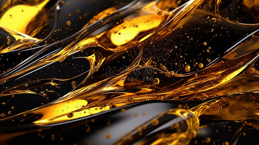 黑金奢华背景图片_闪闪发光的金色和深色油抽象 3D 艺术品，令人惊叹的背景