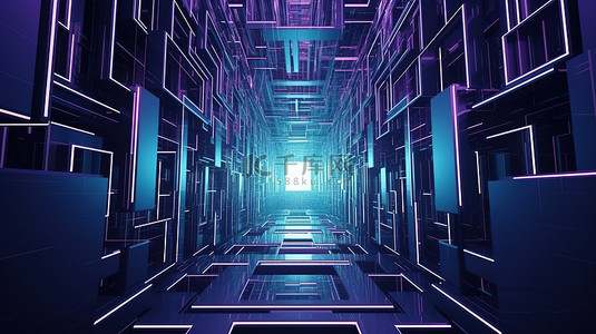 紫色和蓝色色调的未来派科幻抽象几何背景的插图