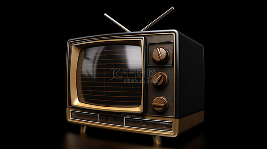 复古风格的老派电视设置黑色背景 3d 渲染