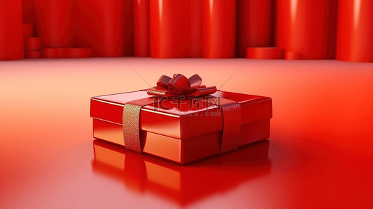 金色礼品台背景图片_广告与 3D 红色礼品盒插图完美的假期