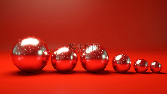 3d 大小的变化在大胆的红色背景上渲染了六颗珍珠