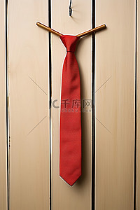 纯黑领带背景图片_挂在木头上的红领带