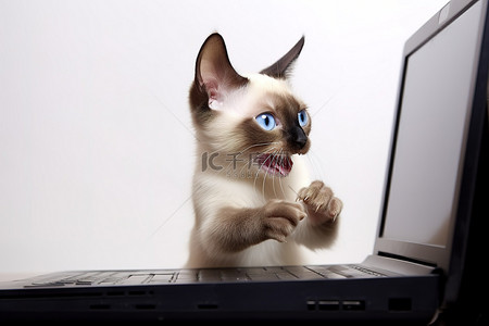 笔记本电脑上的暹罗猫