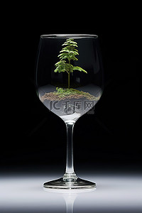 一个玻璃酒杯，里面有一个小植物