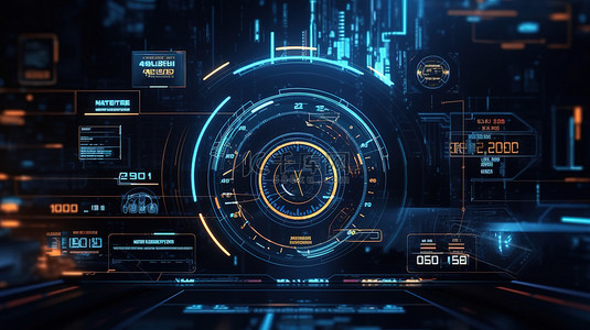 抽象 HUD 接口技术的未来派 3D 渲染