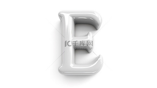 质感纯白色背景图片_纯白色背景上的小写“e” 3D 渲染字体，由白色塑料制成，表面光滑