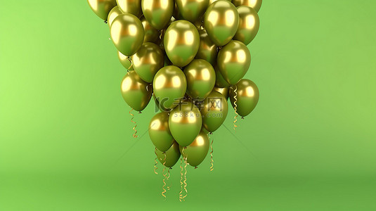 漂浮在绿色背景上的气球的 3d 渲染
