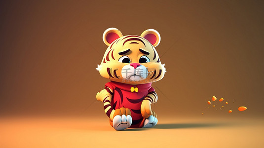 可爱新年背景图片_中国新年主题背景下的 3D 可爱老虎卡通人物