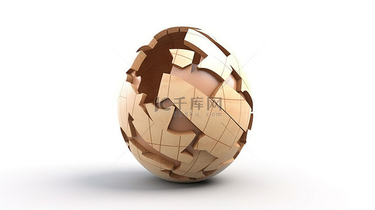 鸡蛋引用复活节的氛围，白色背景 3D 渲染上的一个大裂纹木蛋
