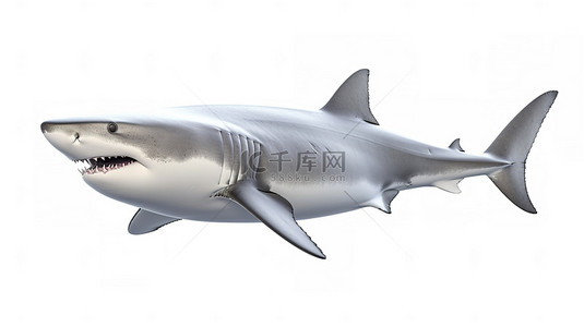 白色背景呈现孤立的 3d 鲨鱼