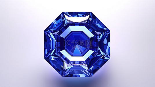 八角形蓝色蓝宝石宝石的 3d 渲染