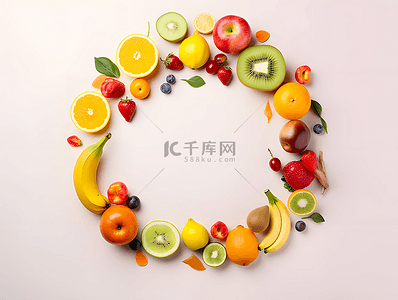 橙子桃子香蕉新鲜水果边框广告背景