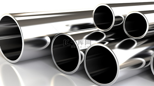 柱线背景图片_白色背景上孤立金属管的 3d 插图
