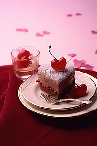 甜点水果背景图片_甜点盘上的甜点，上面有粉红色的心形蛋糕
