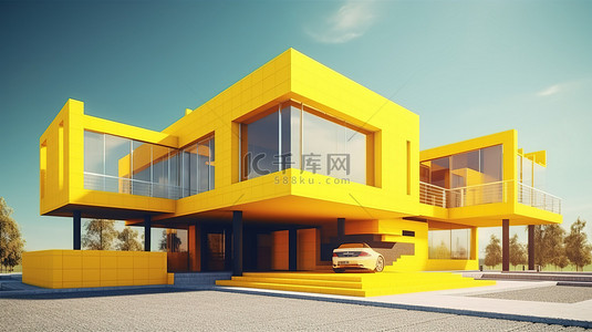 3D 黄色调现代家居概念