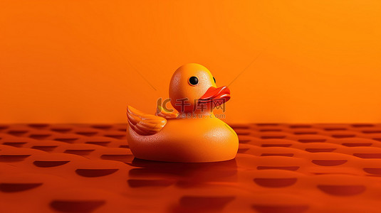 洗澡鸭子背景图片_3d 橙色背景上的单色橡皮鸭