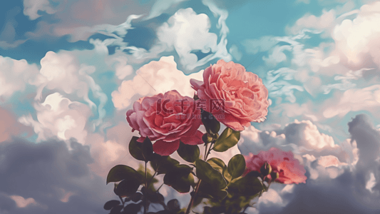 玫瑰玫瑰玫瑰卡通背景图片_花卉玫瑰蓝天白云肌理背景