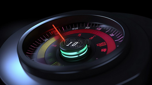 3D 插图中车速表信用评级规模圆形控制面板图标的高风险概念