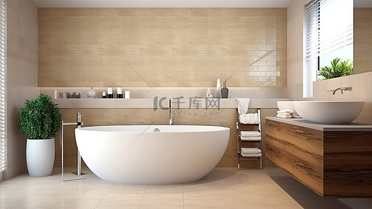 现代浴室内部采用令人惊叹的 3D 可视化马赛克墙设计