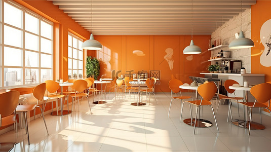 茶几房间背景图片_3D 渲染中充满活力的咖啡馆内饰