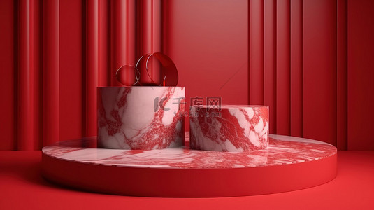 3d 渲染中的抛光大理石讲台在充满活力的红色背景上展示品牌产品
