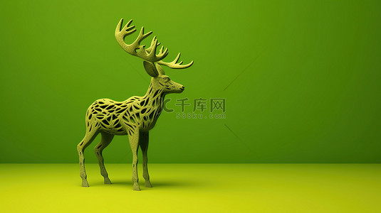 绿色圣诞节背景背景图片_在充满活力的绿色假日背景下，节日鹿的三维渲染