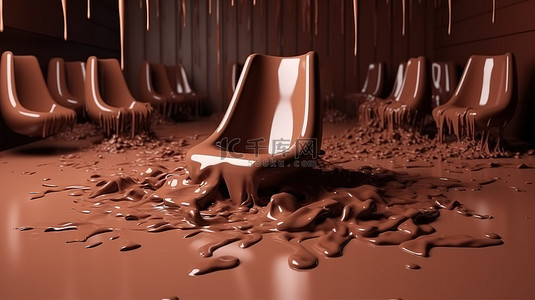 网页平台背景图片_巧克力日网页背景的 3D 渲染中融化的巧克力躺椅