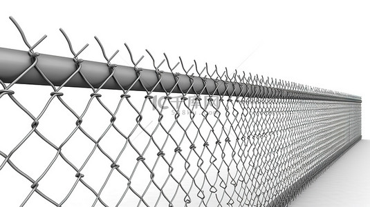 白色背景 3d 渲染上的隔离金属丝围栏