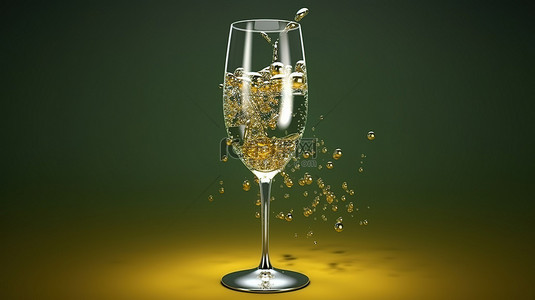 充满气泡的香槟笛形玻璃杯的 3D 渲染