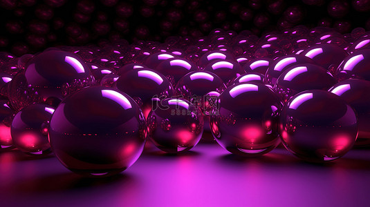 使用 3D 渲染技术创建的各种发光的紫色和粉红色球体