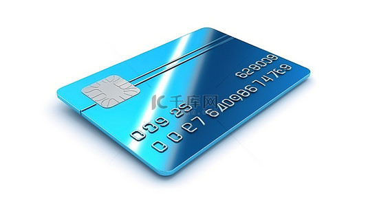 3d 插图隔离白色背景，具有蓝色信用卡模板