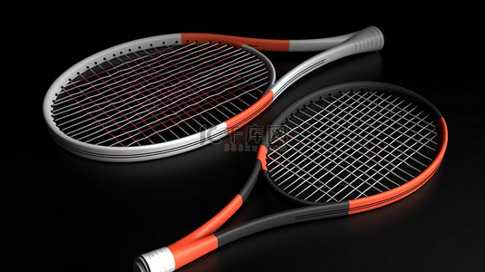 彩色比赛背景图片_对角线相对的彩色网球拍的孤立 3D 渲染，中间有一个球