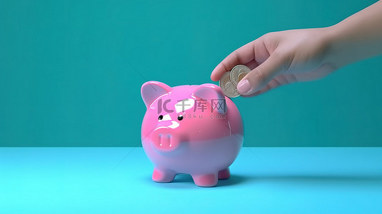 资金准备背景图片_投资准备将硬币放入存钱罐以供未来储蓄 3D 插图
