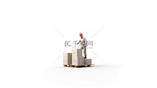 两名男子在空白背景 3D 孤立插图上运输货箱