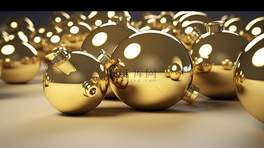 节日贺卡背景图片_闪闪发光的圣诞饰品 3D 插图用于节日贺卡