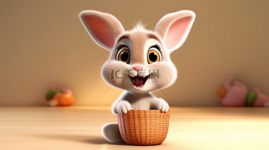日本卡通元素背景图片_3D 图形设计中可爱的兔子