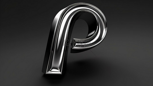 黑色字母 p 手写脚本字体的 3d 渲染