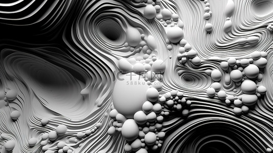 黑白科技感背景图片_程式化纹理黑白表面计算机生成的 3D 渲染抽象背景插图